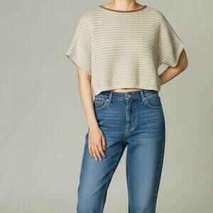 Vintage 80's Dorothee Bis Cream & Gold Knit Top S Boxy Cropped Made in France